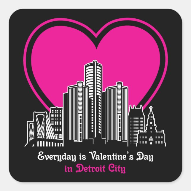 Sticker Carré Saint Valentin à Detroit City (Devant)