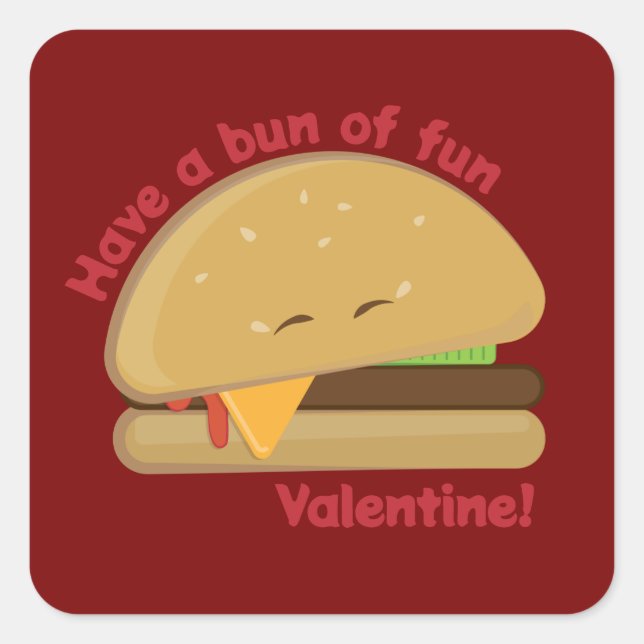 Sticker Carré Saint-Valentin Cheeseburger heureux Rouge foncé (Devant)