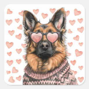 Sticker Carré Saint Valentin Chien berger allemand
