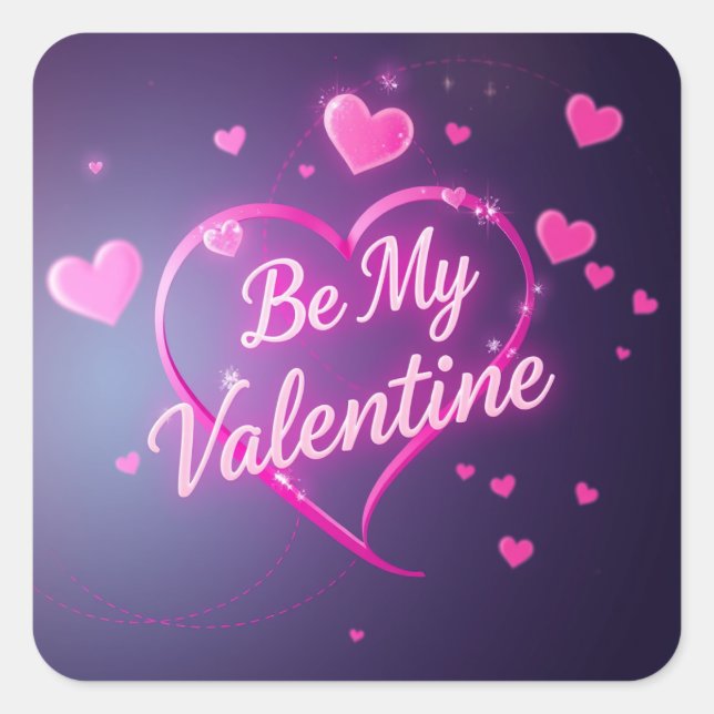Sticker Carré Saint-Valentin Cœur Néon (Devant)