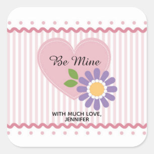 Sticker Carré Saint-Valentin cœur rose et fleur