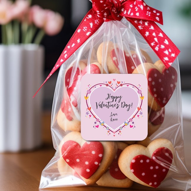 Sticker Carré Saint-Valentin Cœurs Enfants Mignons (Cute Kids Valentines Heart Square Sticker)