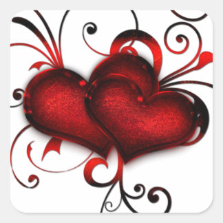 Sticker Carré Saint Valentin Coeurs rouges avec boucles