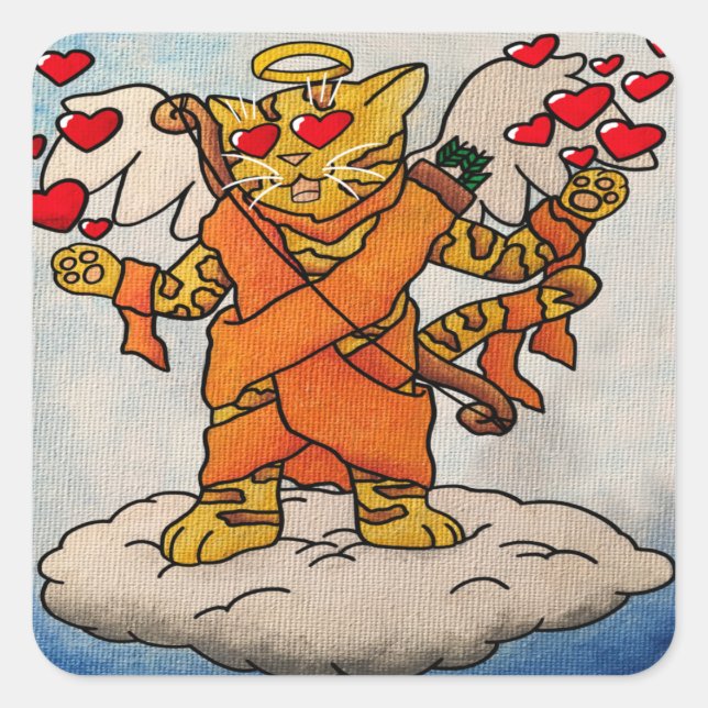 Sticker Carré Saint Valentin Cupid's Love Cat (Devant)