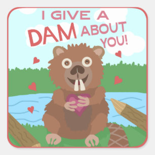 Sticker Carré Saint Valentin Cute Beaver Donner un jeu de barrag
