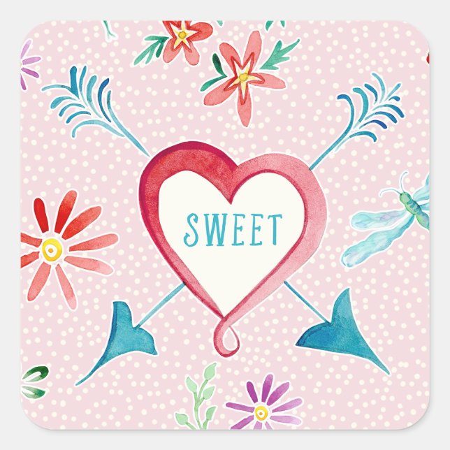 Sticker Carré Saint Valentin Favor Seals Coeurs et fleurs (Devant)
