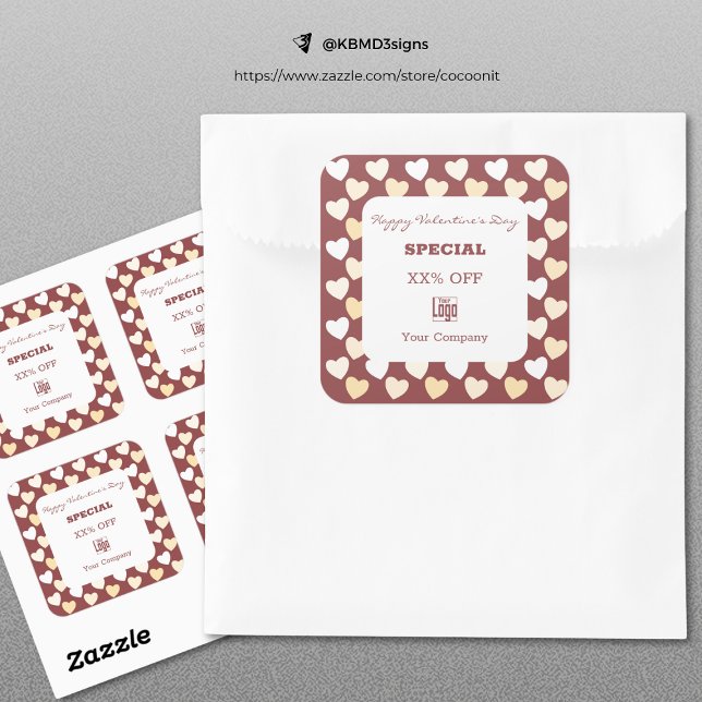 Sticker Carré Saint Valentin moderne Spécial Bourgogne Blanc (Modern Valentine's Day Special Burgundy White Square Sticker)