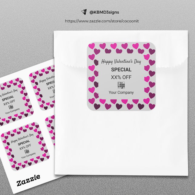 Sticker Carré Saint Valentin moderne Special Red Hearts Grey (Modern Valentine's Day Special Red Hearts Gray Square Sticker)