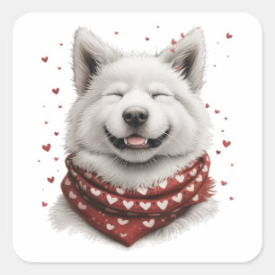 Sticker Carré Saint-Valentin Samoyède Chien