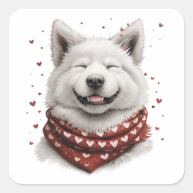 Sticker Carré Saint-Valentin Samoyède Chien (Devant)