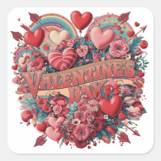 Sticker Carré Saint Valentin, super journée, clipart rétro