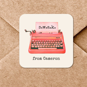 Sticker Carré Saint Valentin SWAK Cute Retro Machine à écrire