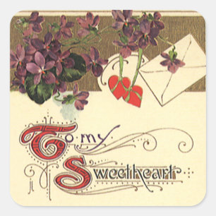 Sticker Carré Saint-Valentin victorien vintage pour mon amour
