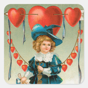 Sticker Carré Saint-Valentin vintage, garçon victorien avec des