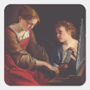 Sticker Carré Sainte Cécile et un ange par Orazio Gentileschi