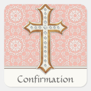 Sticker Carré Sainte Première Communion Gold Croix de dentelle