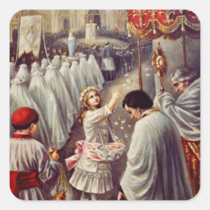 Sticker Carré Sainte Thérèse jette des fleurs au Saint Sacrement