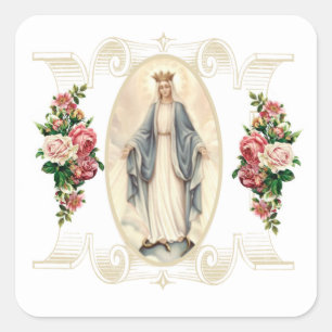 Sticker Carré Sainte Vierge Marie Catholique Religieuse Florale