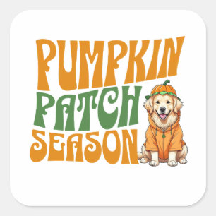 Sticker Carré Saison citrouille Patch Golden Retriever Fall