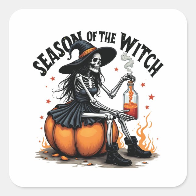 Sticker Carré Saison De La Sorcière Éffrayante Hallowee Wtich (Devant)