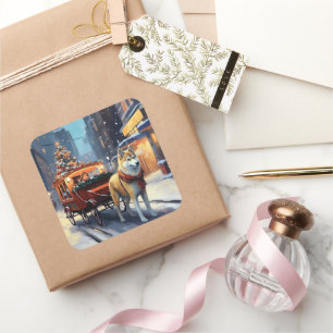 Sticker Carré Saison de Noël Akita