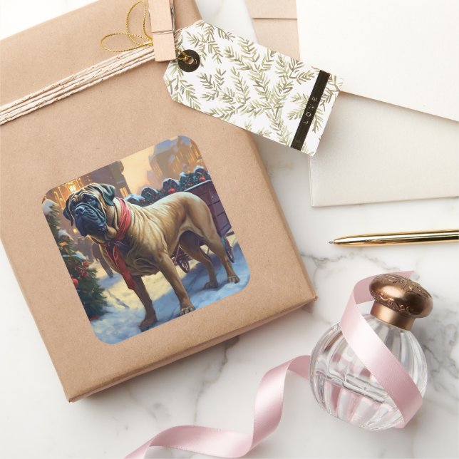 Sticker Carré Saison de Noël de Bullmastiff (Cadeaux)