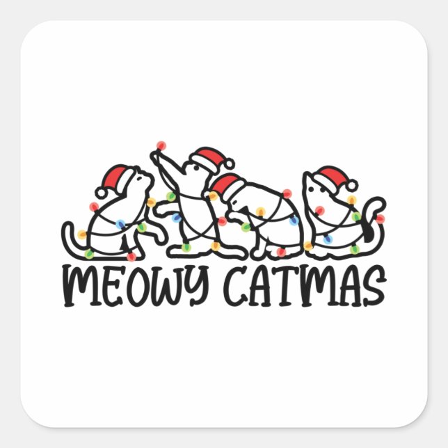 Sticker Carré Saison de Noël de Meowy Catmas Funny Père Noël Cat (Devant)