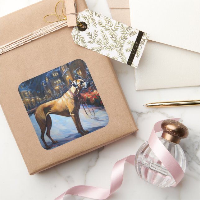 Sticker Carré Saison de Noël de Rhodesian Ridgeback (Cadeaux)