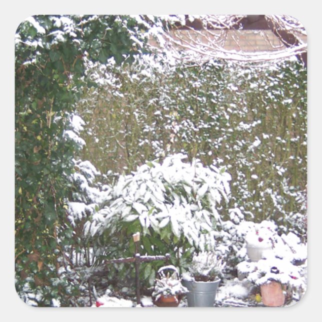 Sticker Carré Saison de Noël, Neige dans le jardin (Devant)