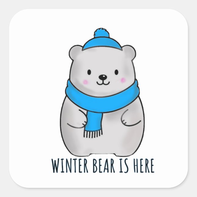 Sticker Carré Saison des Fêtes Ours d'Hiver  (Devant)