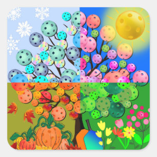 Sticker Carré Saison Toujours Pickleball hiver printemps été aut