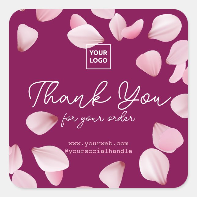 Sticker Carré Sakura personnalisable Merci pour votre entreprise (Devant)