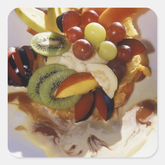 Sticker Carré Salade de fruits avec de la glace. (Devant)