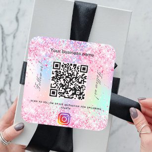 Sticker Carré Salon d'affaires rose vif code qr Instagram