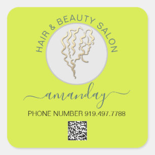 Sticker Carré Salon de beauté Cheveux Jaune Logo Cheveux QR CODE