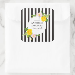 Sticker Carré Salon de Beauté Couronne Florale Minimale Rayée