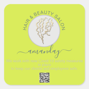 Sticker Carré Salon de beauté Covid Reouverture Logo Coiffure QR