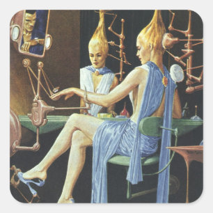 Sticker Carré Salon de beauté de science-fiction vintage Spa Man