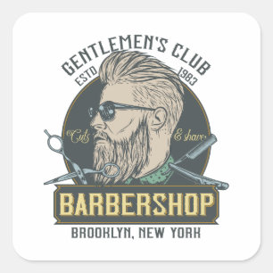 Sticker Carré Salon de Coiffure Vintage pour Hommes Élégants