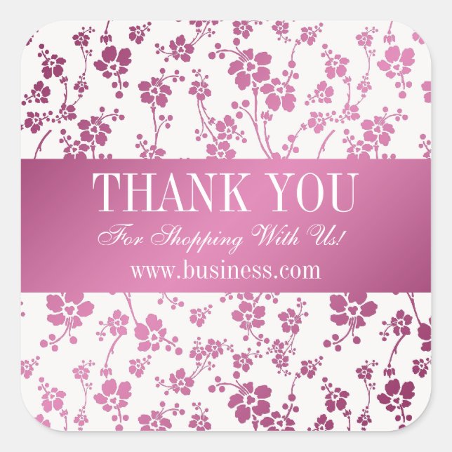 Sticker Carré Salon de Merci d'affaires sur rose floral (Devant)