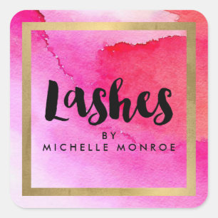 Sticker Carré Salon des extensions Lash en Aquarelles Roses Gras