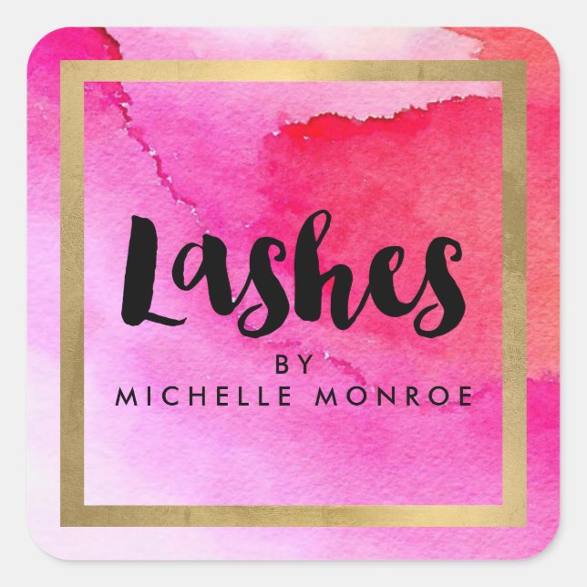 Sticker Carré Salon des extensions Lash en Aquarelles Roses Gras (Devant)