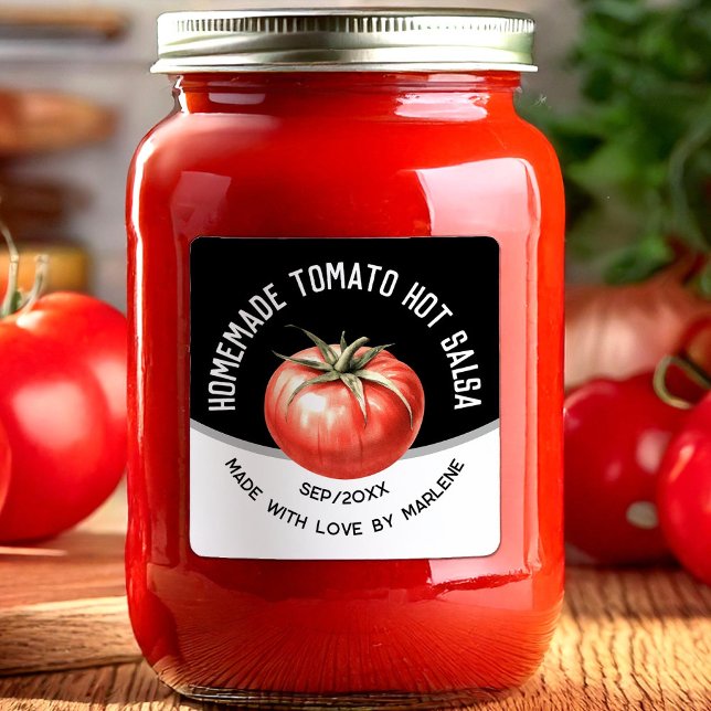 Sticker Carré Salsa chaude tomate avec tomate rouge (Créateur téléchargé)
