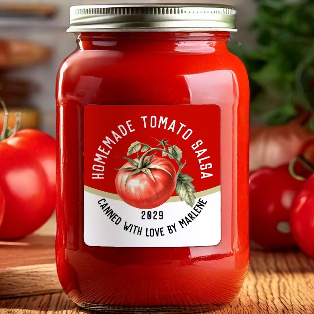 Sticker Carré Salsa de tomate maison avec tomate rouge (Créateur téléchargé)