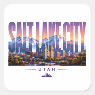 Sticker Carré Salt Lake City Utah Paysage Montagnard Voyage