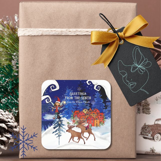 Sticker Carré Salutation du village de Moose Nord (Greeting from the North Moose Village Square Sticker)