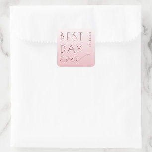 Sticker Carré Salutation Typographique Rose Joyeuse