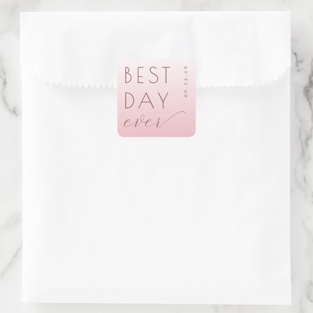 Sticker Carré Salutation Typographique Rose Joyeuse (Sac)