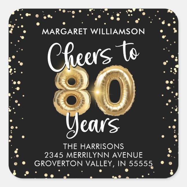 Sticker Carré Salutations à 80 ans Anniversaire Adresse de retou (Devant)