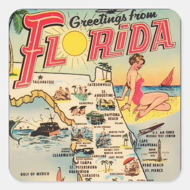 Sticker Carré Salutations de Floride (Devant)
